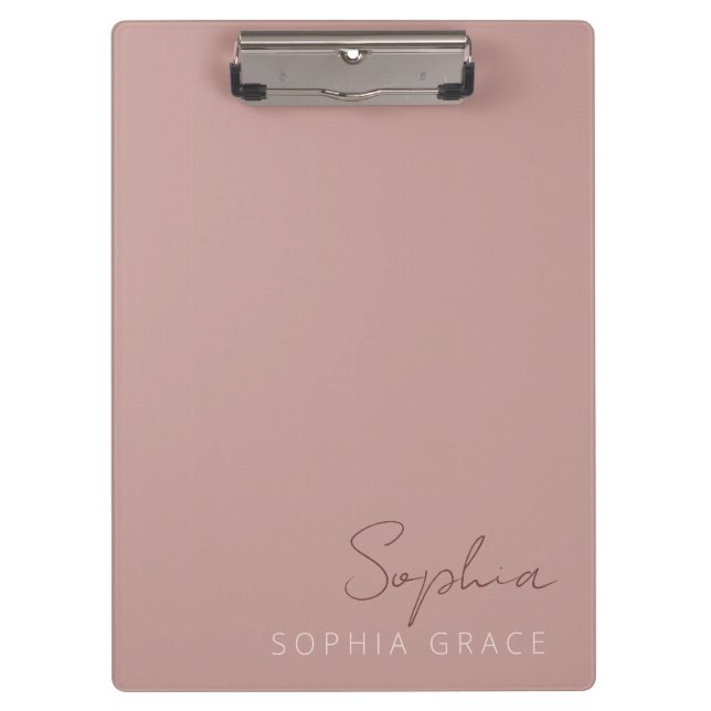 Carpeta De Pinza Script manuscrita personalizada moderna Rosa Polvo (Anverso)