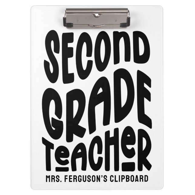 Carpeta De Pinza Second Grade Teacher Black Typography Design  (Anverso)