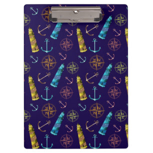 Carpeta De Pinza Señales Náuticas Ancla Faro Dorado Brújula