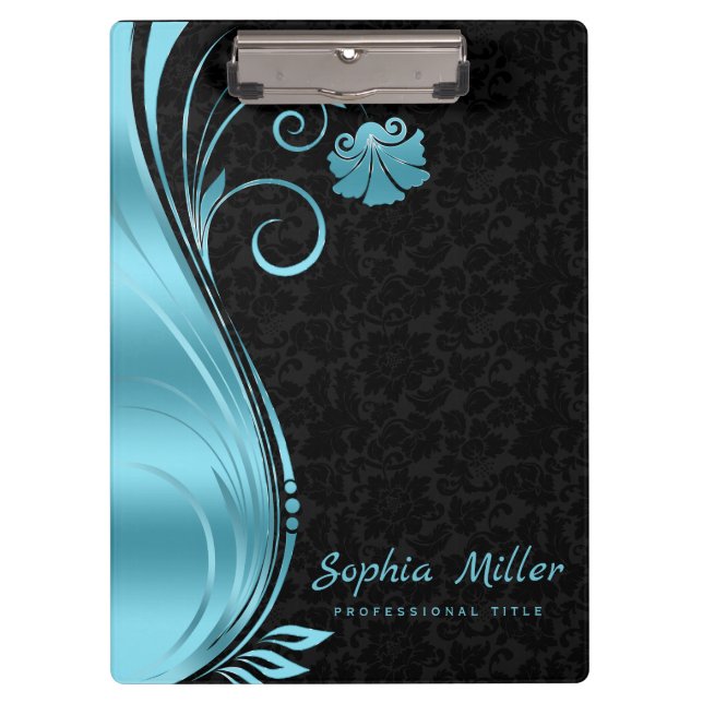 Carpeta De Pinza Sencillo Swirl Azul Damask Negro (Anverso)