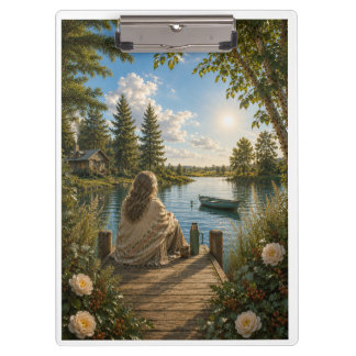 Carpeta De Pinza Serene Lakeside Notebook | Peaceful Nature & Cotta
