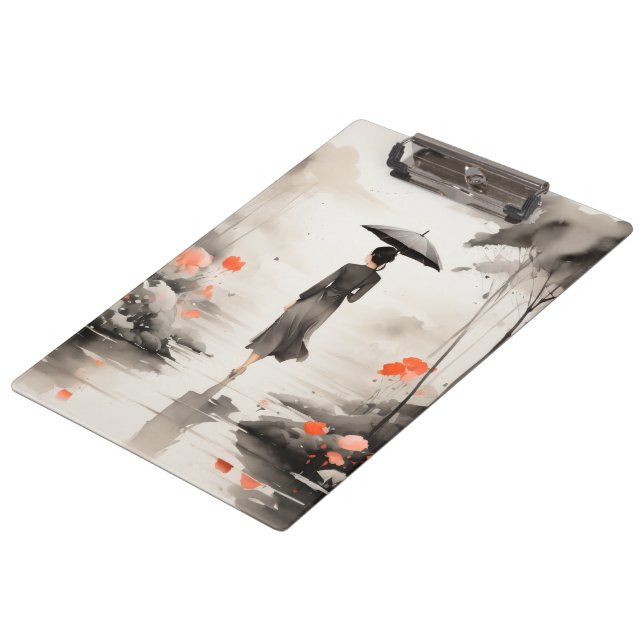 Carpeta De Pinza  Serene Rainy Path Art with Floral Accents (Angular)