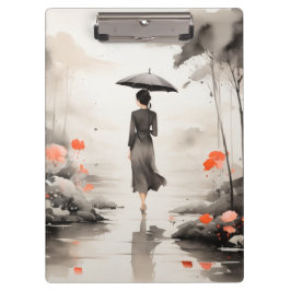 Carpeta De Pinza  Serene Rainy Path Art with Floral Accents