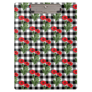 Carpeta De Pinza Shabby Chic Rojo, Amapolas Florales Negras y Blanc