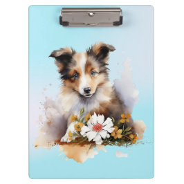 Carpeta De Pinza Shetland Sheepdog Puppy Mascota Flor acuática