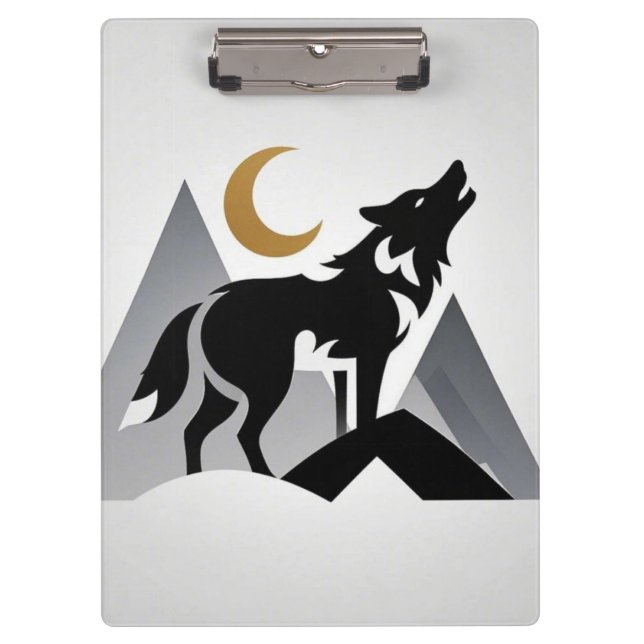 Carpeta De Pinza Silhouette de lobo espumoso con luna creciente (Anverso)