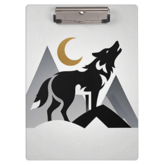 Carpeta De Pinza Silueta de lobo elegante aullando a la luna crecie