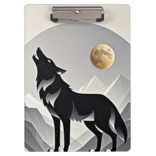 Carpeta De Pinza Silueta de lobo elegante negro gris minimalista
