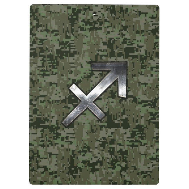 Carpeta De Pinza Silver Sagittarius Zodiac Woodland Camo Digital (Reverso)