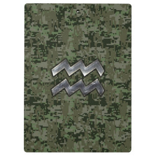 Carpeta De Pinza Símbolo Aquarius Zodiac del camo digital verde oli