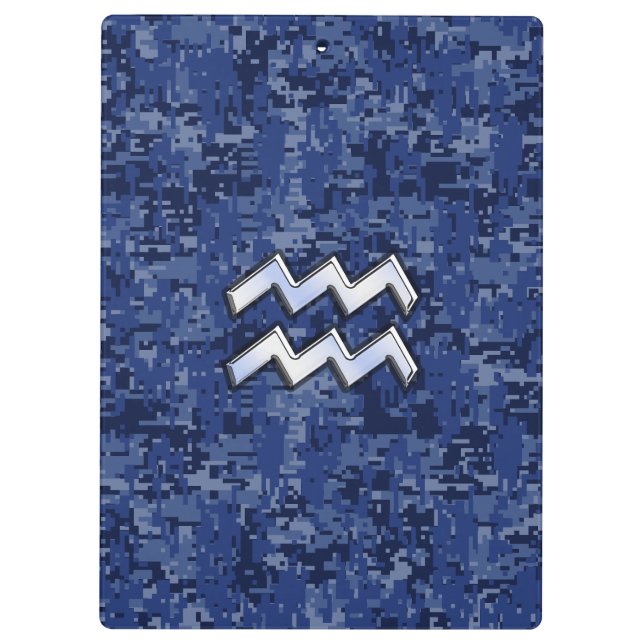 Carpeta De Pinza Símbolo Aquarius Zodiac en camuflaje digital naval (Reverso)