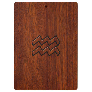 Carpeta De Pinza Símbolo Aquarius Zodiac estilo caoba