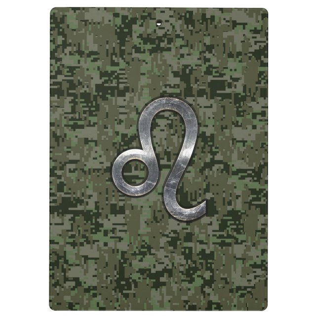 Carpeta De Pinza Símbolo Leo Zodiac en Woodland Digital Camo (Reverso)