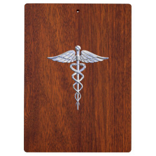 Carpeta De Pinza Símbolo médico del Caduceo plateado Decoración de