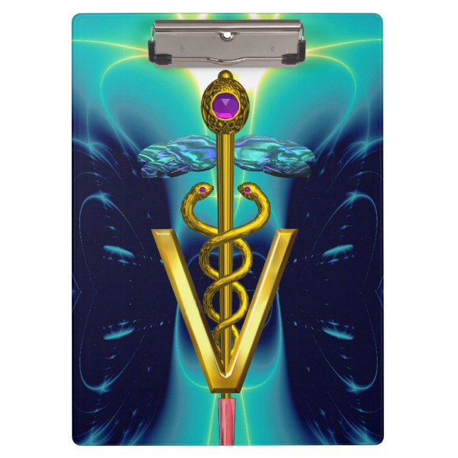 Carpeta De Pinza SÍMBOLO VETERINARIO CADUCEO DE ORO /Azul turquesa (Anverso)