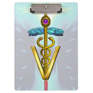Carpeta De Pinza SÍMBOLO VETERINARIO CADUCEO DE ORO /Blanco azul Ve