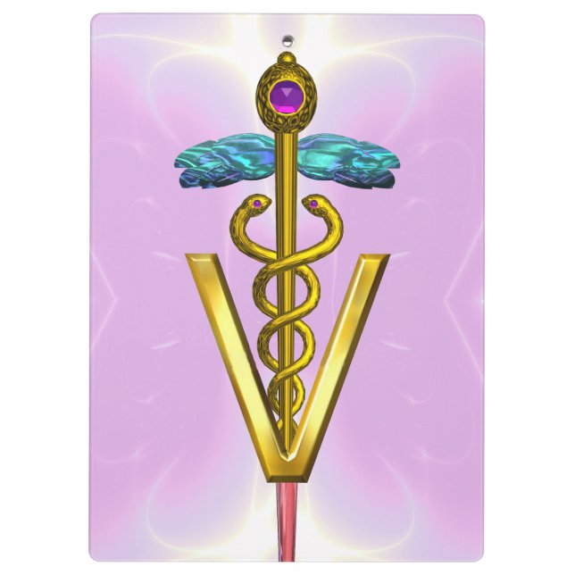 Carpeta De Pinza SÍMBOLO VETERINARIO CADUCEO DE ORO / LÍlago rosado (Reverso)
