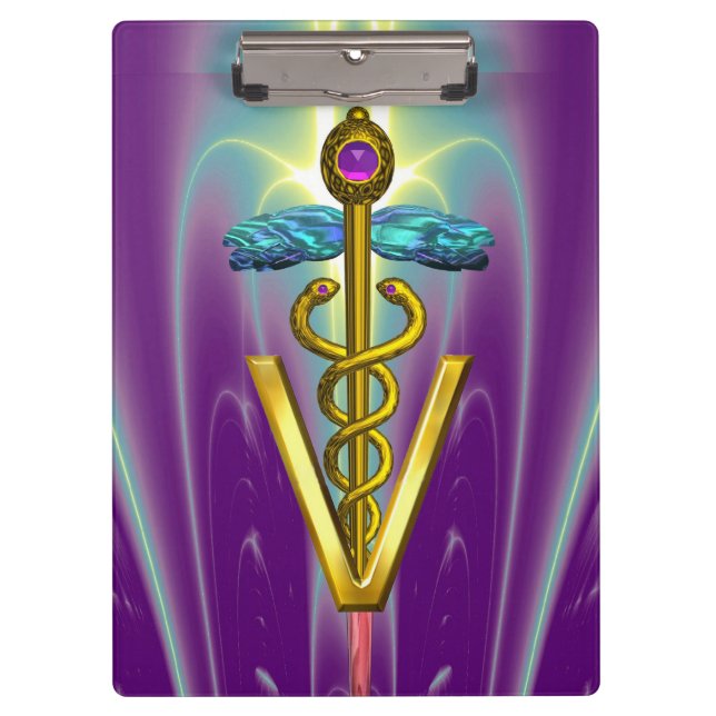 Carpeta De Pinza SÍMBOLO VETERINARIO CADUCEO DE ORO / Verde Púrpura (Anverso)