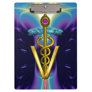 Carpeta De Pinza SÍMBOLO VETERINARIO CADUCEUS DE ORO / Azul Púrpura