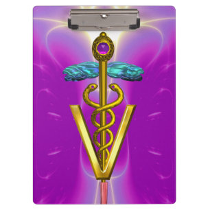Carpeta De Pinza SÍMBOLO VETERINARIO CADUCEUS GOLDEN / Fuchsia Púrp