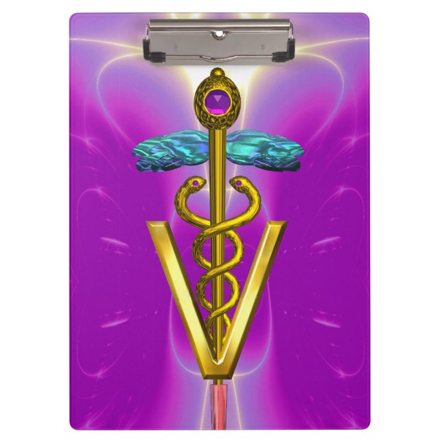 Carpeta De Pinza SÍMBOLO VETERINARIO CADUCEUS GOLDEN / Fuchsia Púrp (Anverso)