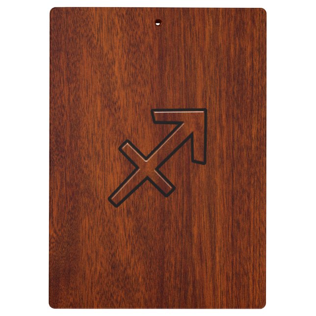 Carpeta De Pinza Símbolo zodiaco sagitario en madera de caoba (Reverso)