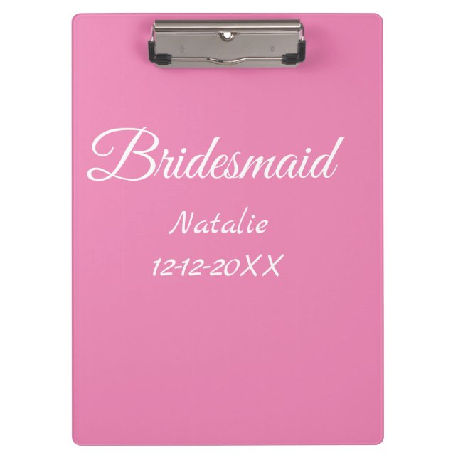 Carpeta De Pinza Simple minimal pink bridesmaid add name year text  (Anverso)