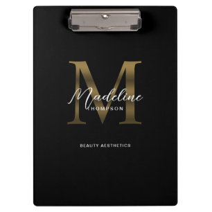 Carpeta De Pinza Simple Moda Script Metálico Black Gold Monograma