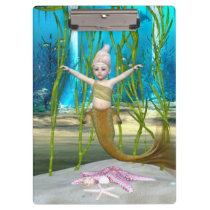 Carpeta De Pinza Sirena Pequeña Fantasía Niña, Océano Azul