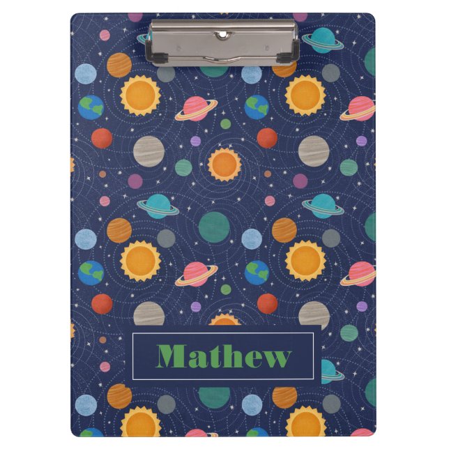 Carpeta De Pinza Sistema solar con Sol y Planetas Personalizados (Anverso)