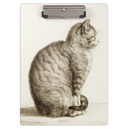 Carpeta De Pinza Sitting cat vintage sepia pencil drawing