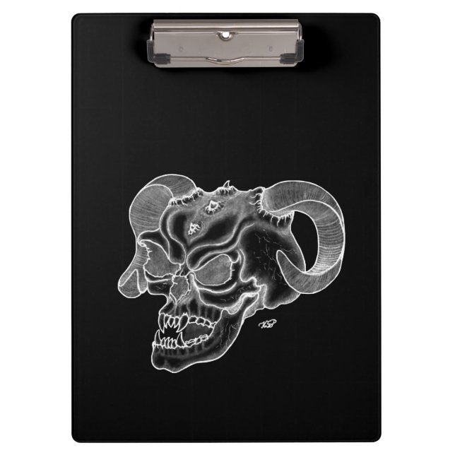 Carpeta De Pinza Skull Devil Head Diseño en blanco y negro (Anverso)