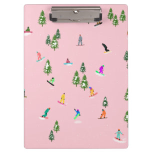 Carpeta De Pinza Snowboarders Rosado Snowboard Ilustracion