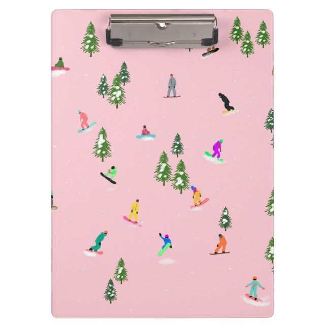 Carpeta De Pinza Snowboarders Rosado Snowboard Ilustracion (Anverso)