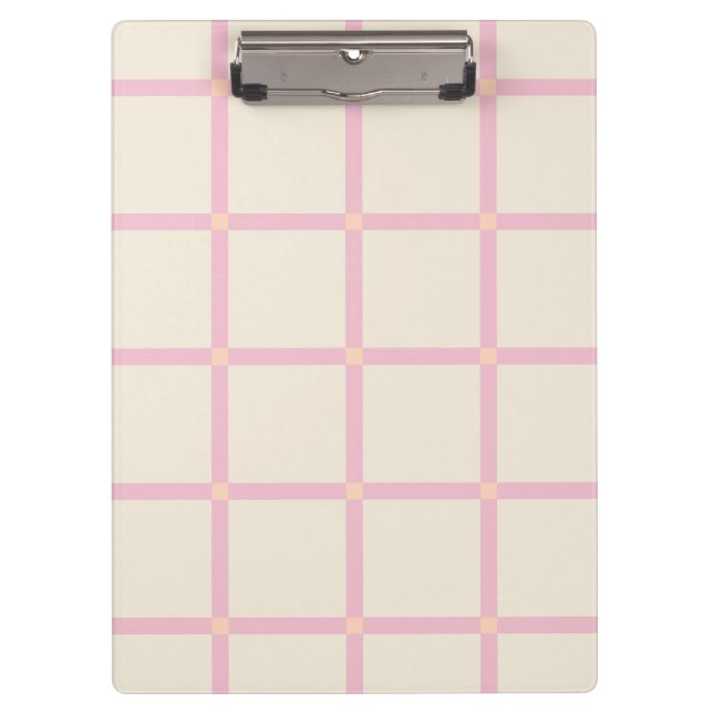 Carpeta De Pinza Soft Beige & Pink Grid Pattern (Anverso)