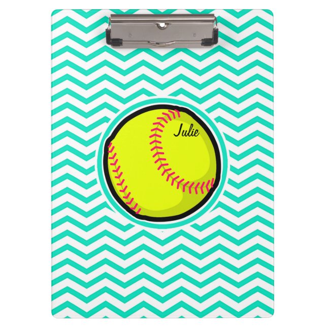 Carpeta De Pinza Softball; Aqua Green Chevron (Anverso)