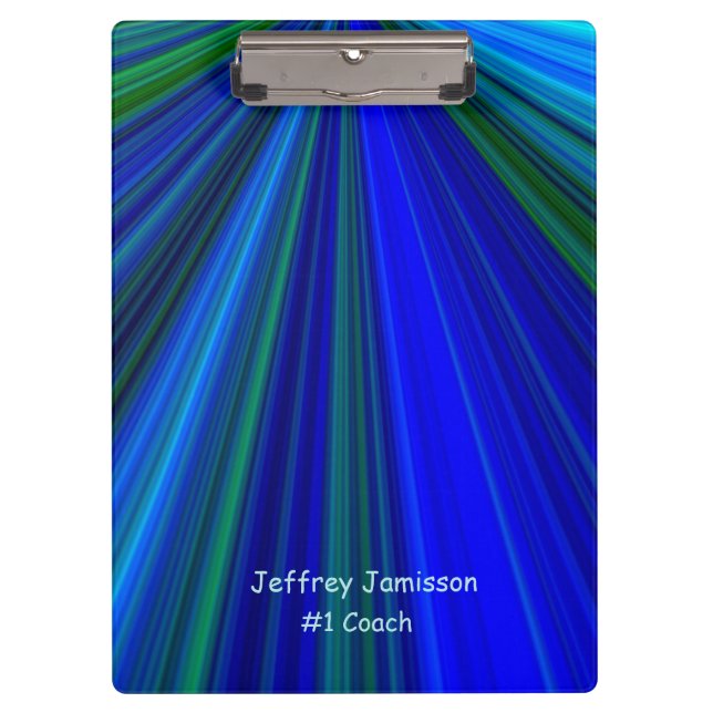 Carpeta De Pinza Starburst azul y verde, entrenador #1, mejor profe (Anverso)