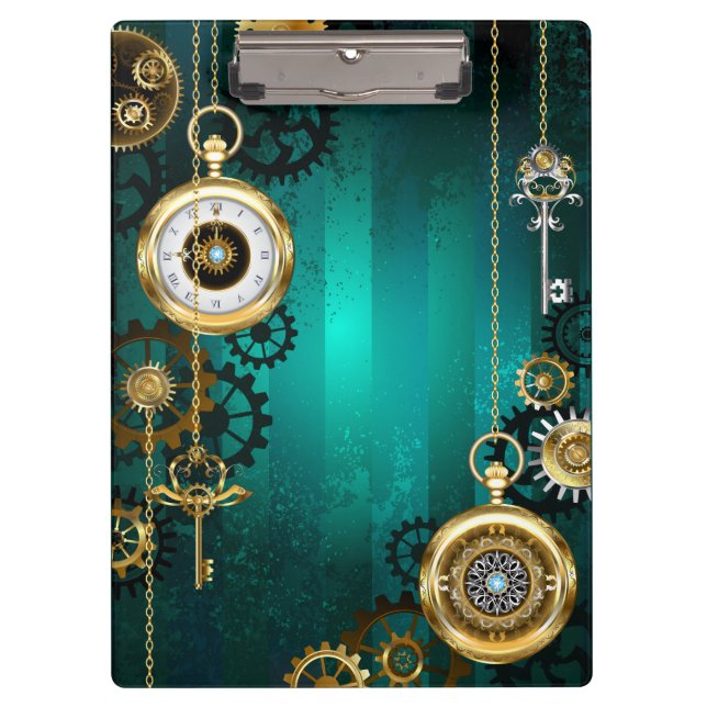 Carpeta De Pinza Steampunk Jewelry Watch sobre un fondo verde (Anverso)
