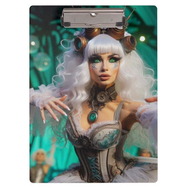 Carpeta De Pinza Steampunk Victorian Futurista Bailarina Verde (Anverso)