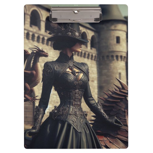 Carpeta De Pinza Steampunk Victorian Industrial Lady Dragon Rider (Anverso)