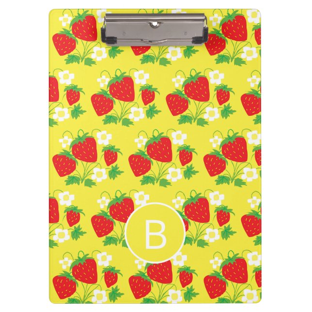 Carpeta De Pinza Strawberry and Flower Yellow Pattern Monogrammed (Anverso)
