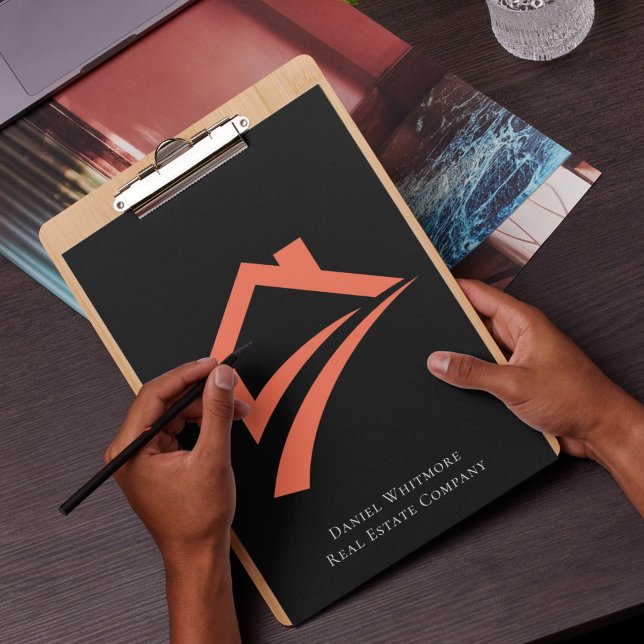 Carpeta De Pinza Stylish Unique Black Real Estate Agent (Stylish Unique Black Real Estate Agent Clipboard)