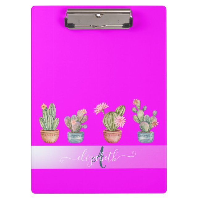Carpeta De Pinza Suculentas Monograma Fluorescente Rosa (Anverso)