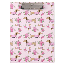 Carpeta De Pinza Suministros de oficina de Dachshund - Floral rosa