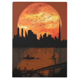 Carpeta De Pinza Sunset City Skyline Silhouette Watercolor Spiral N