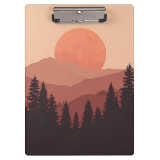 Carpeta De Pinza Sunset Mountain Forest Nature Illustration