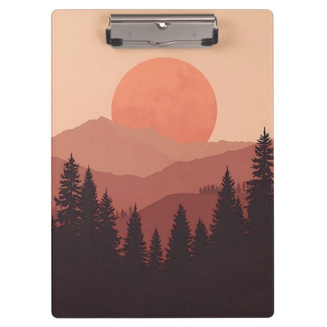 Carpeta De Pinza Sunset Mountain Forest Nature Illustration (Anverso)