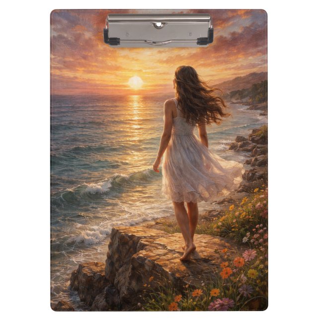 Carpeta De Pinza Sunset Ocean Oil Painting Clipboard (Anverso)