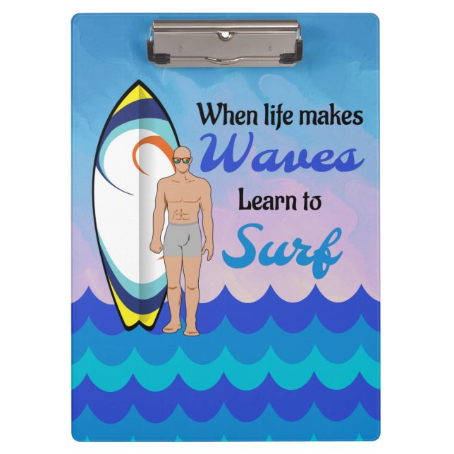 Carpeta De Pinza Surfboard Ocean Waves Blue Motivation Cita (Anverso)