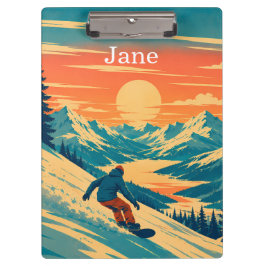 Carpeta De Pinza Tabla de nieve personalizada Montaña Atardecer Nom